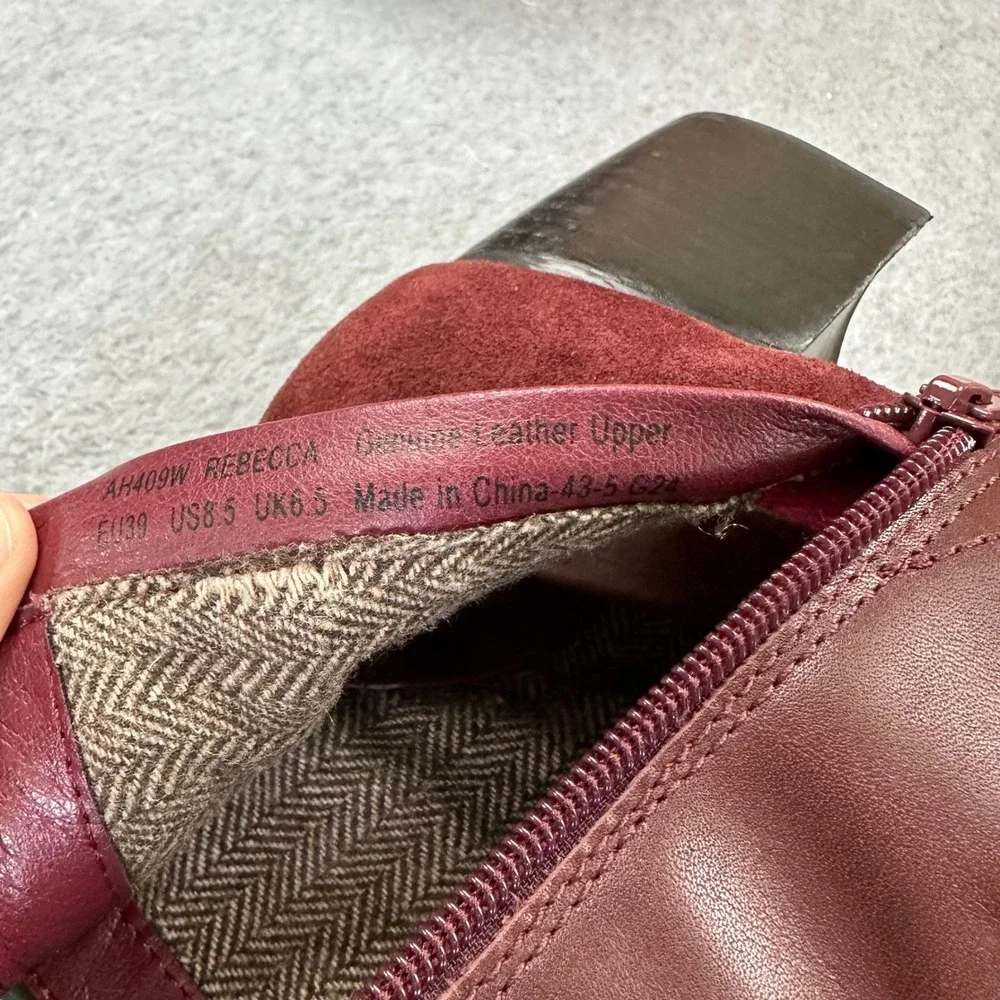 Aetrex Rebecca AH409W Burgundy Leather Suede Ankle Boots Arch Support US 8.5